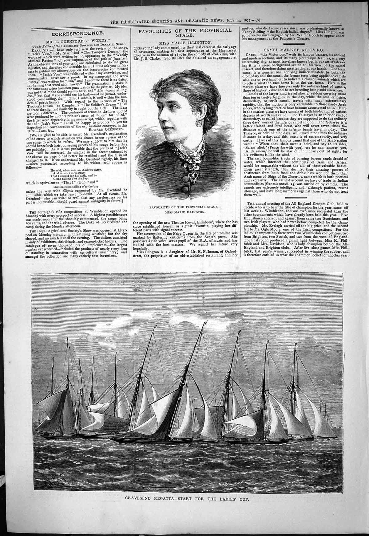 Old 1877 Portrait Marie Illington Gravesend Regatta Ladies Cup Yacht Victorian