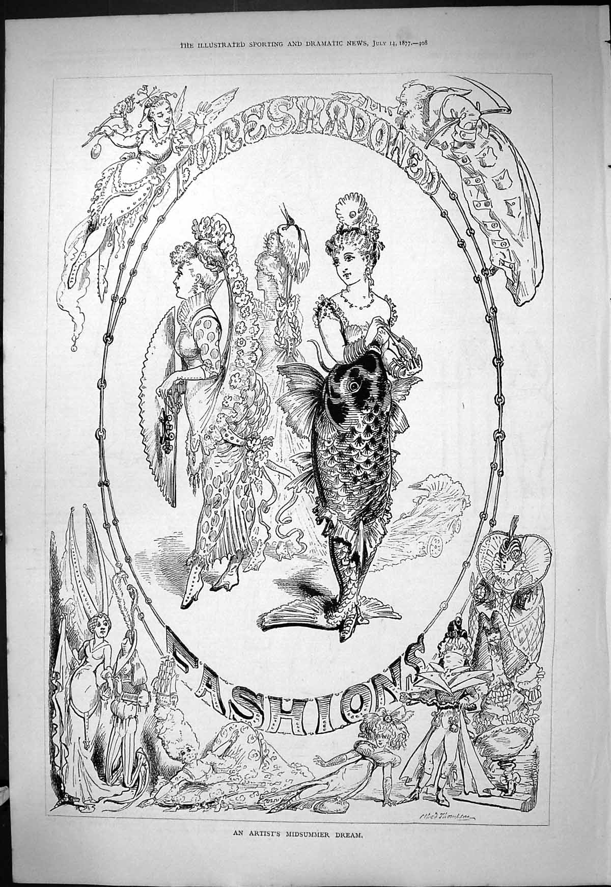 Antique Print 1877 Artist Midsummer Dream Ladies Costumes Fashion Thompson 19th