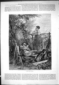 Antique Old Print 1877 Art Nature Man Artist Smoking Cigarettes Lady Romance