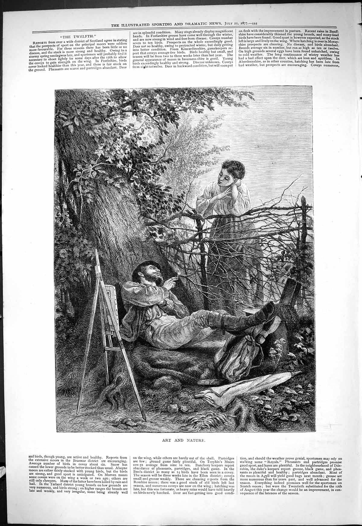 Antique Old Print 1877 Art Nature Man Artist Smoking Cigarettes Lady Romance