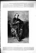 Old Antique Print 1877 Portrait Rossini Man Sitting Chair Walking Stick 19th