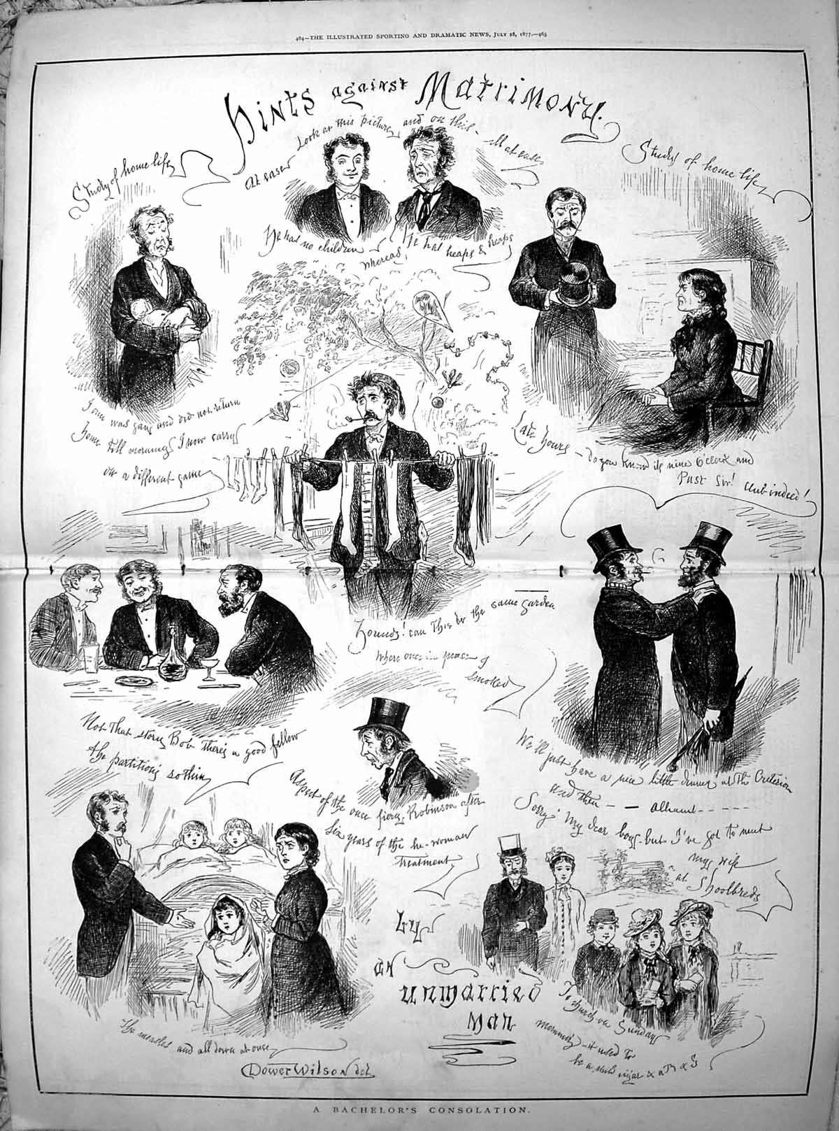 Antique Print 1877 Bachelor'S Consolation Hints Against Matrimony Romance 19th