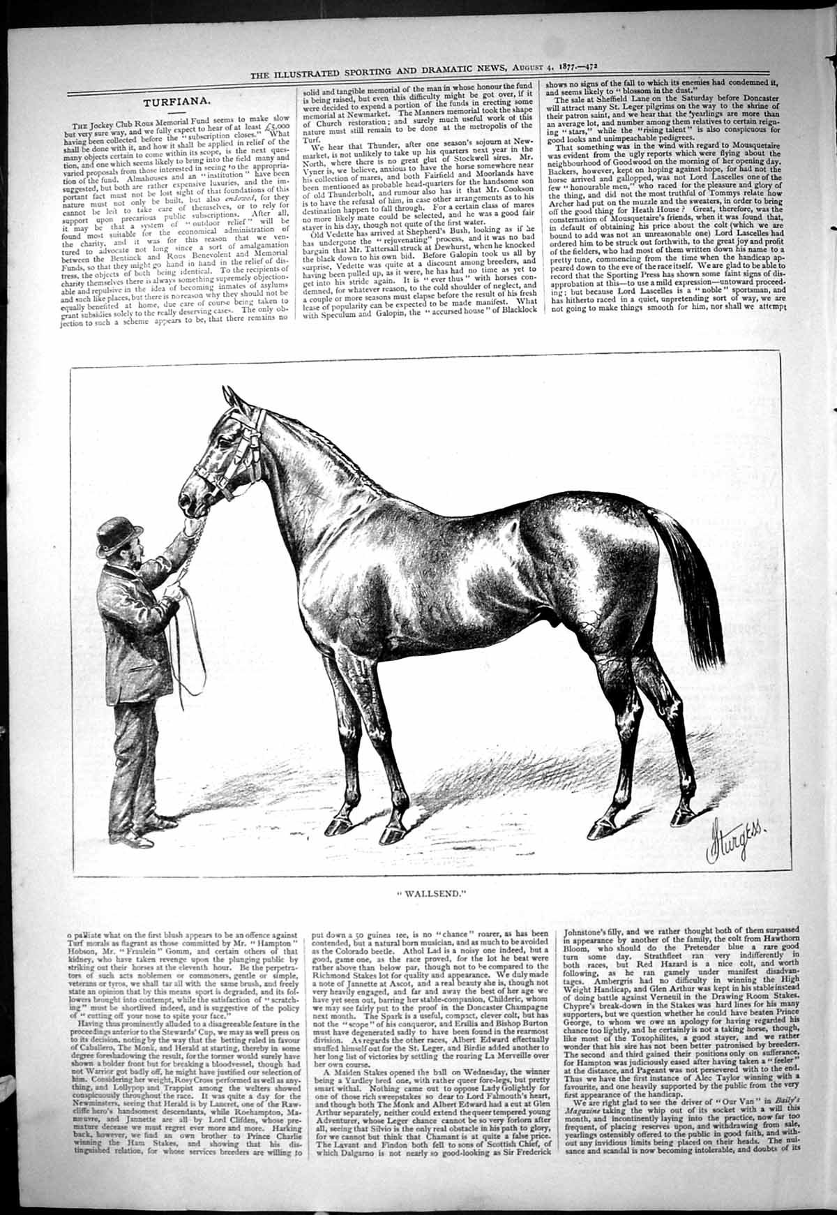 Original Old Antique Print Wallsend Horse Jockey Club Sport 1877 19th