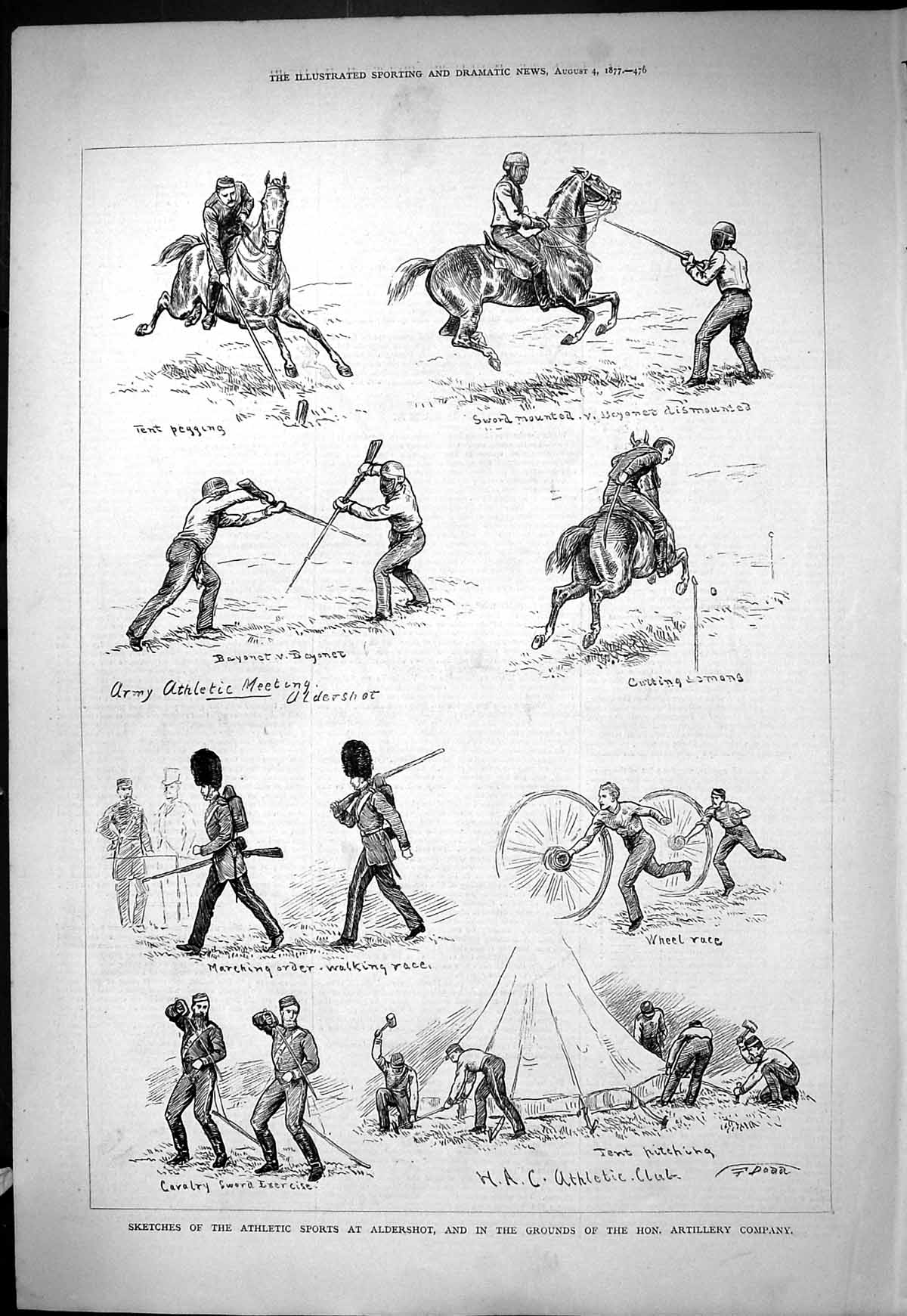 Old Print Athletic Sports Aldershot Artillery Company Siers Bayonet 1877 19th