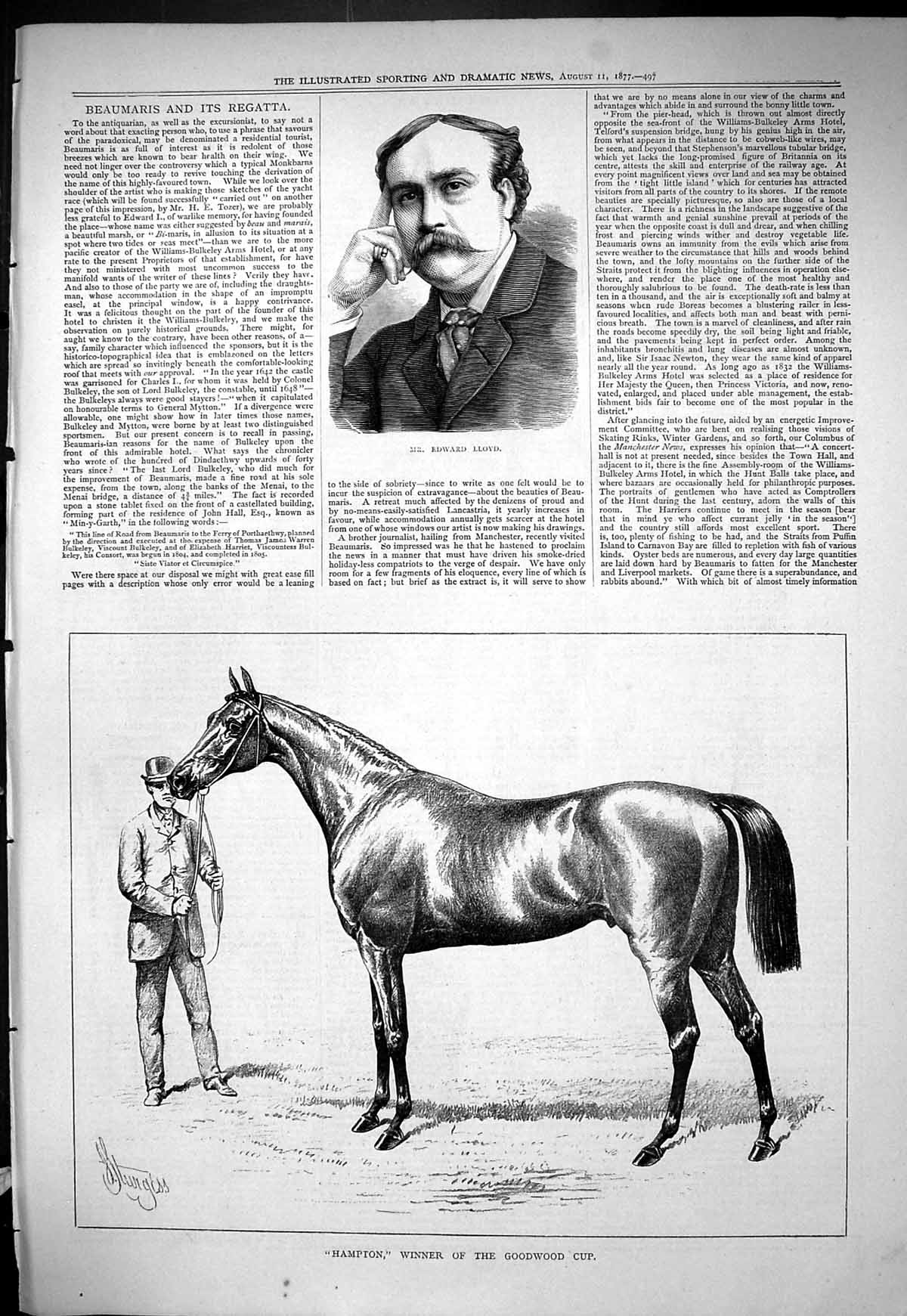 Antique Print Hampton Horse Winner Goodwood Cup 1877 Portrait Edward Lloyd 19th