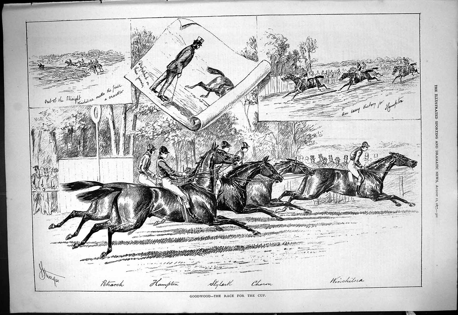 Old 1877 Goodwood Horse Racing Skylark Charon Winchilsea Petharch Ham Victorian