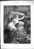 Original Old Antique Print 1877 Scene Famous Play Opera Ise Beautiful Woman