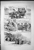Original Old Antique Print 1877 Bank Holiday River Thames London Boats 19th