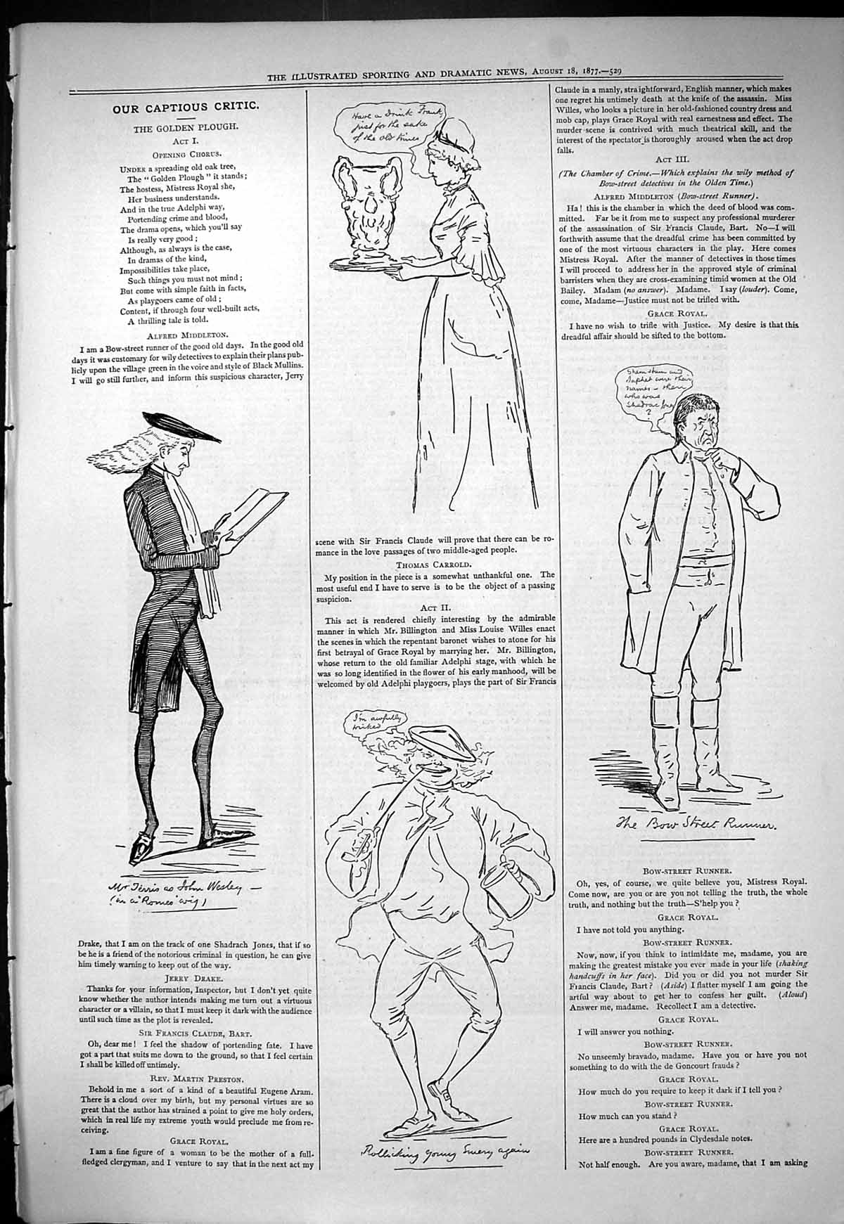 Old Antique Print 1877 Captious Critic Theatre Gen Plough Middleton Carr 19th