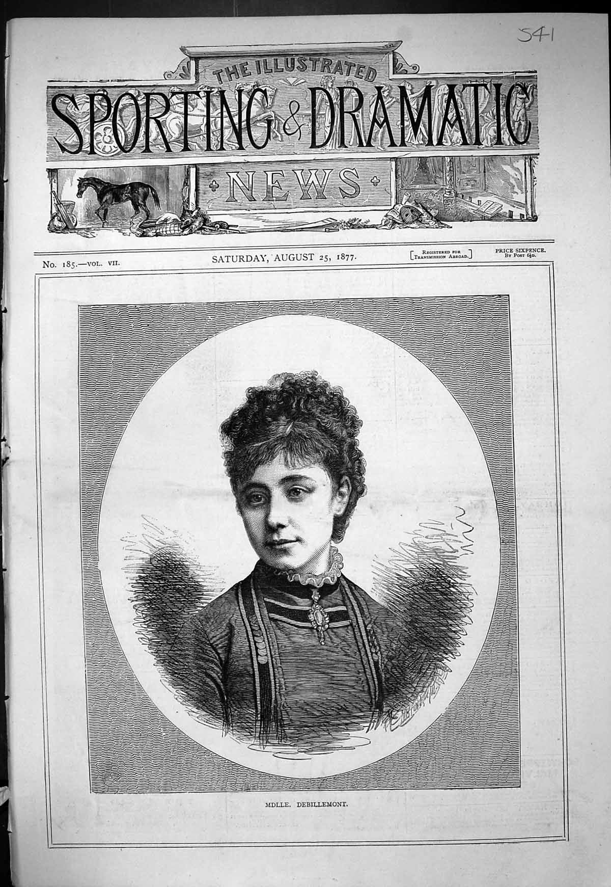 Original Old Antique Print 1877 Portrait Mddle. Debillemont Beautiful Woman