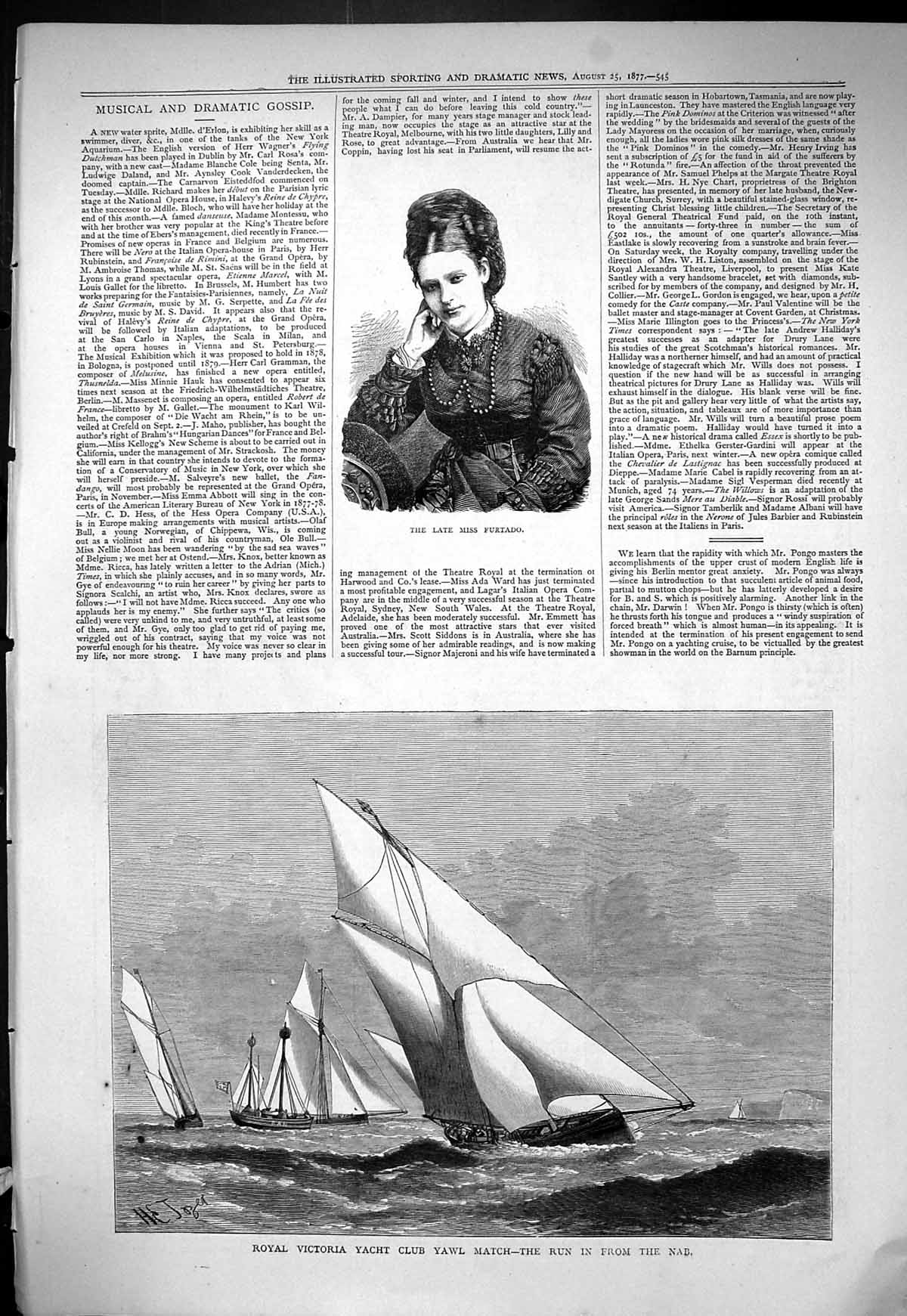 Old Portrait Miss Furtado 1877 Royal Victoria Yacht Club Yawl Match N Victorian