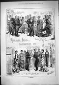 Old Antique Print 1877 Real Ideal Management Contrast Men Ladies Meeting 19th