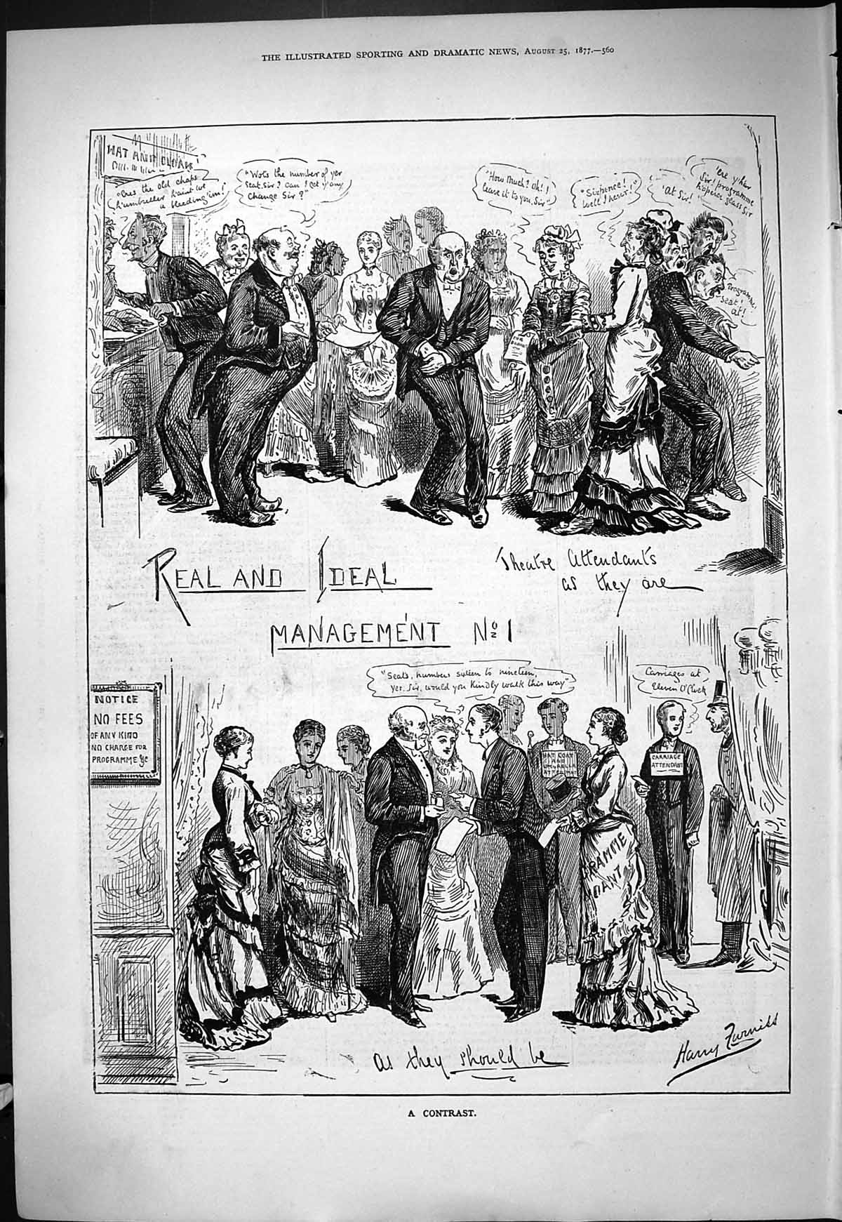 Old Antique Print 1877 Real Ideal Management Contrast Men Ladies Meeting 19th