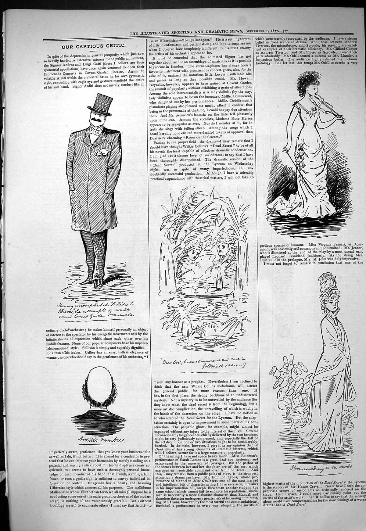 Original Old Antique Print 1877 Theatre Captious Critic Arditis Covent Garden
