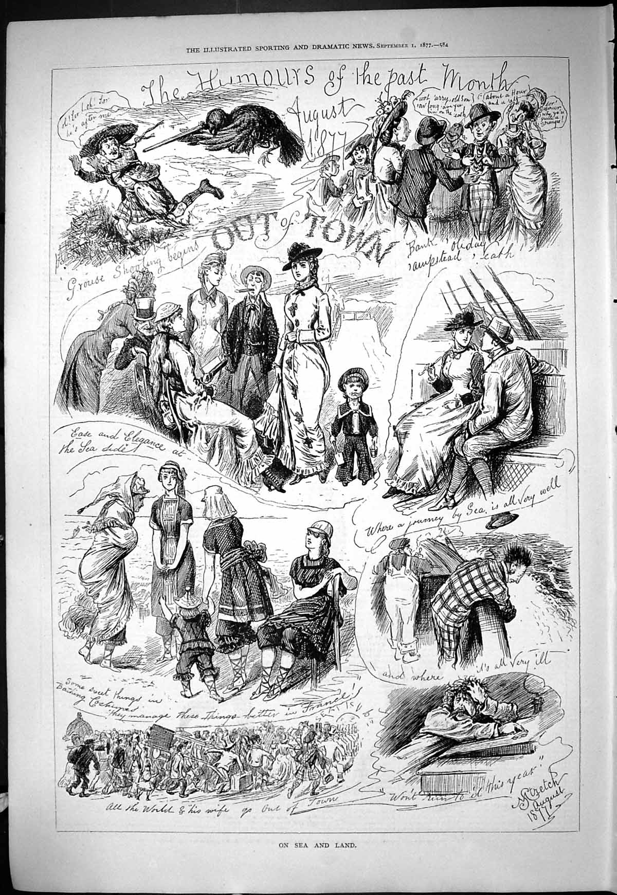 Old Humours Hunting Passenger Ship Sea-Side Scene Comedy Sketches 187 Victorian