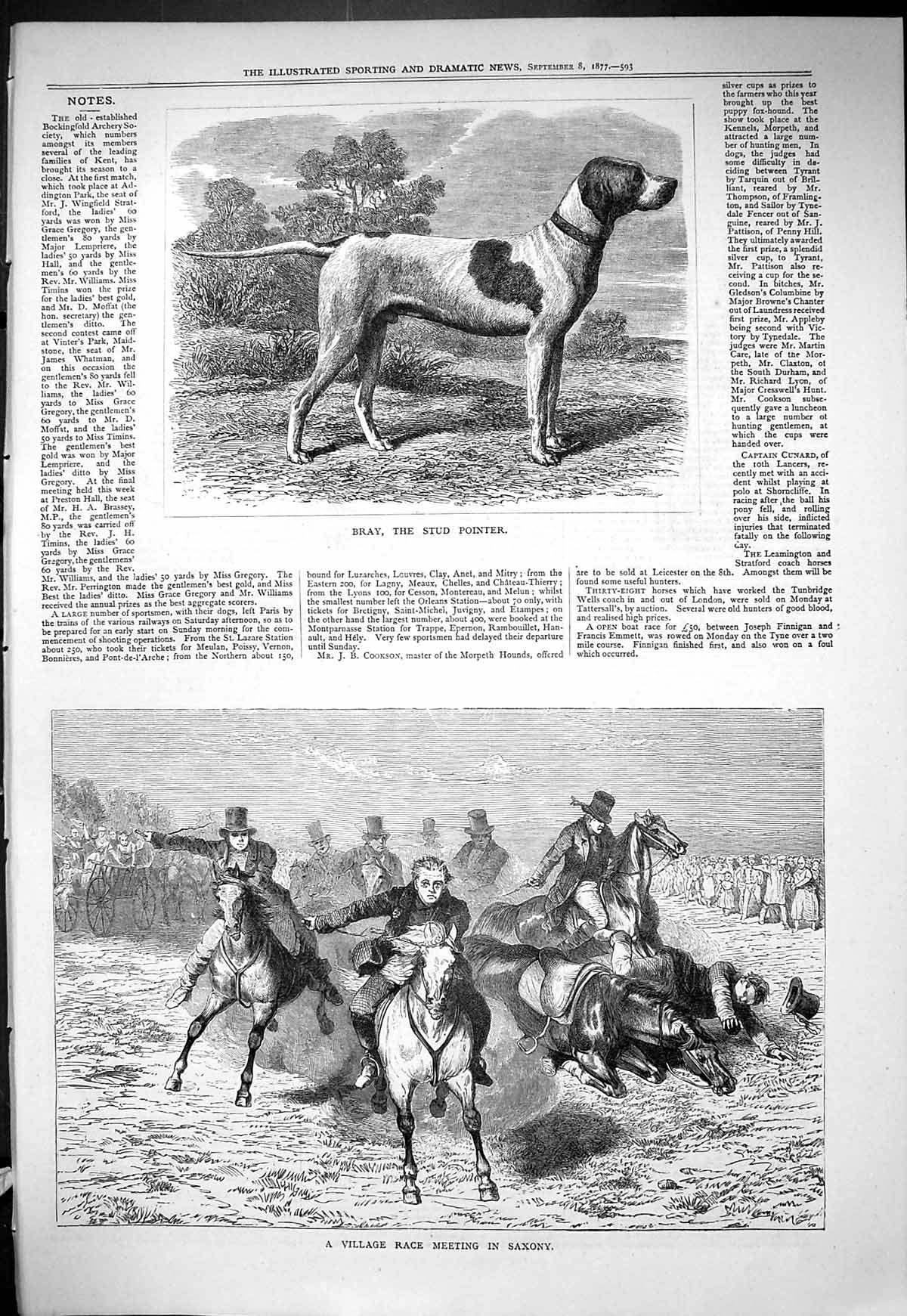 Old 1877 Bray Stud Pointer Hound Dog Village Horse Race Meeting Saxon Victorian