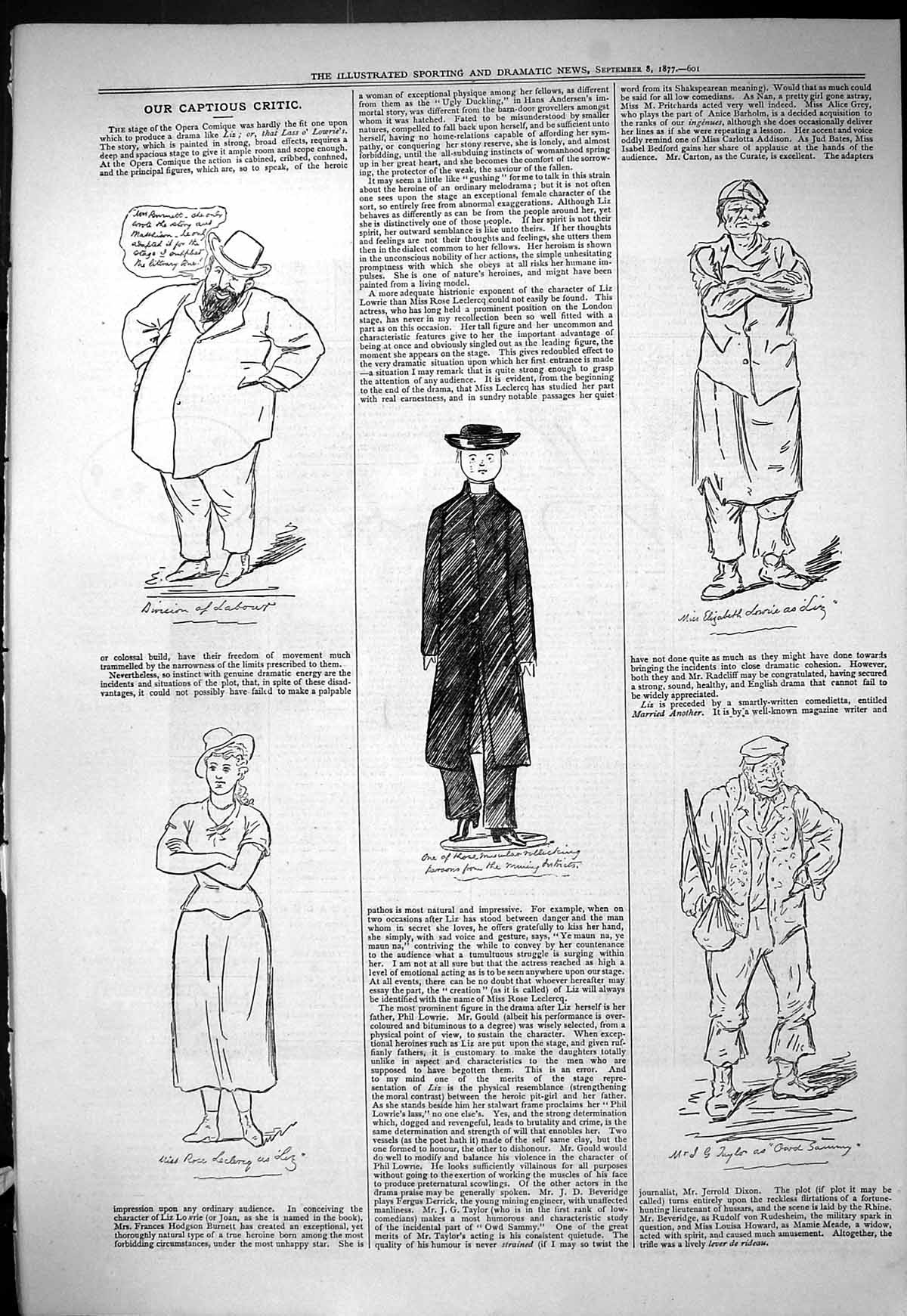 Original Old Antique Print 1877 Theatre Captious Critic Opera Comique Victorian