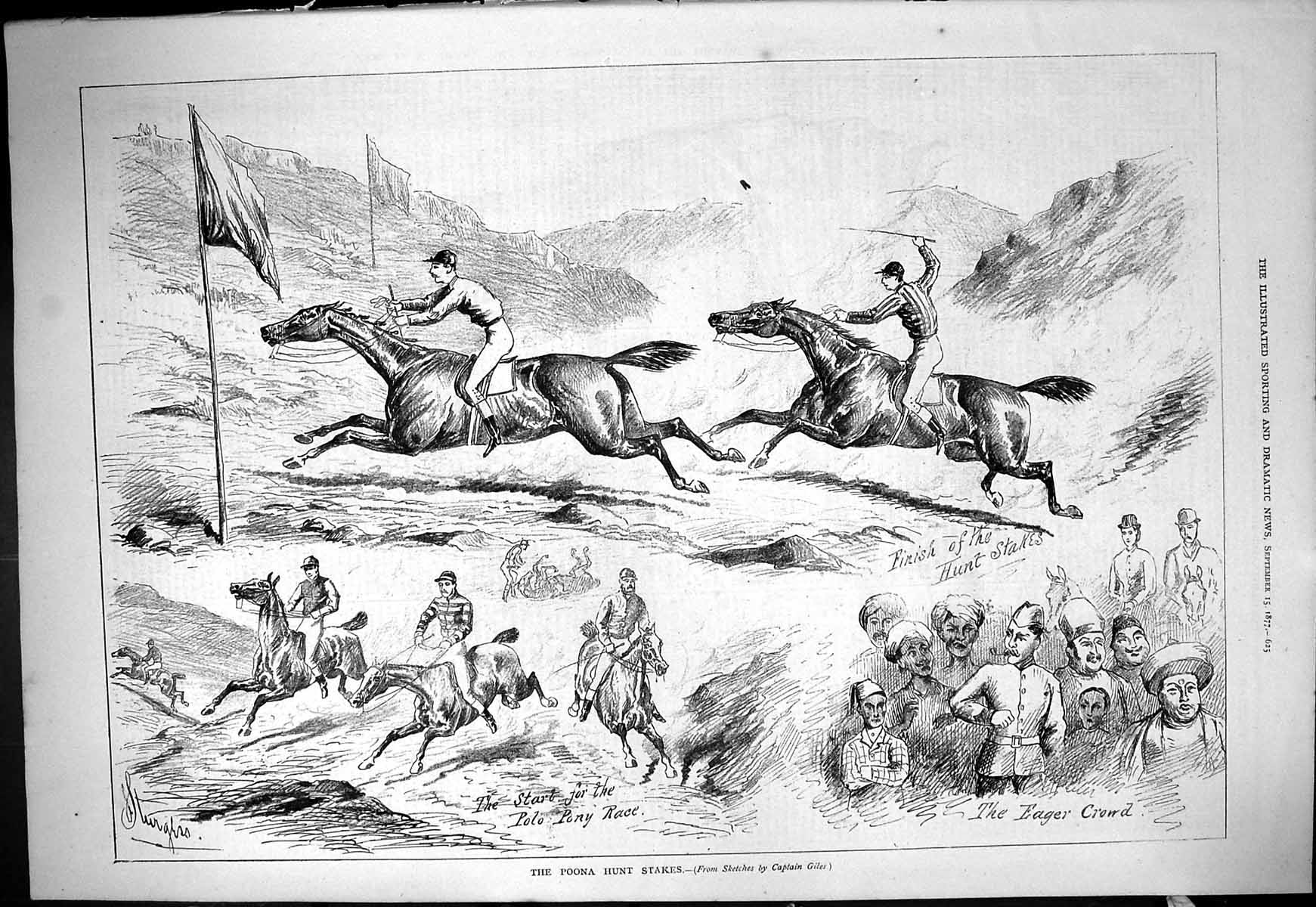 Old Poona Hunt Stakes Polo Pony Horses Jockeys Sport Captain Giles 18 Victorian