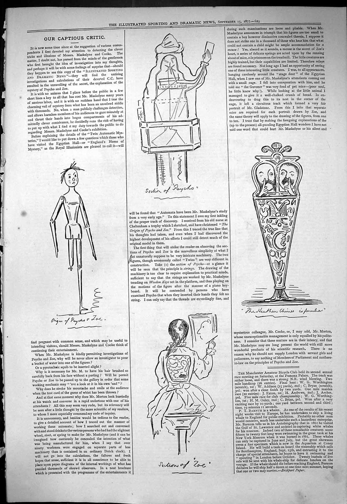 Original Old Antique Print 1877 Theatre Captious Critic Psycho Zoe Victorian
