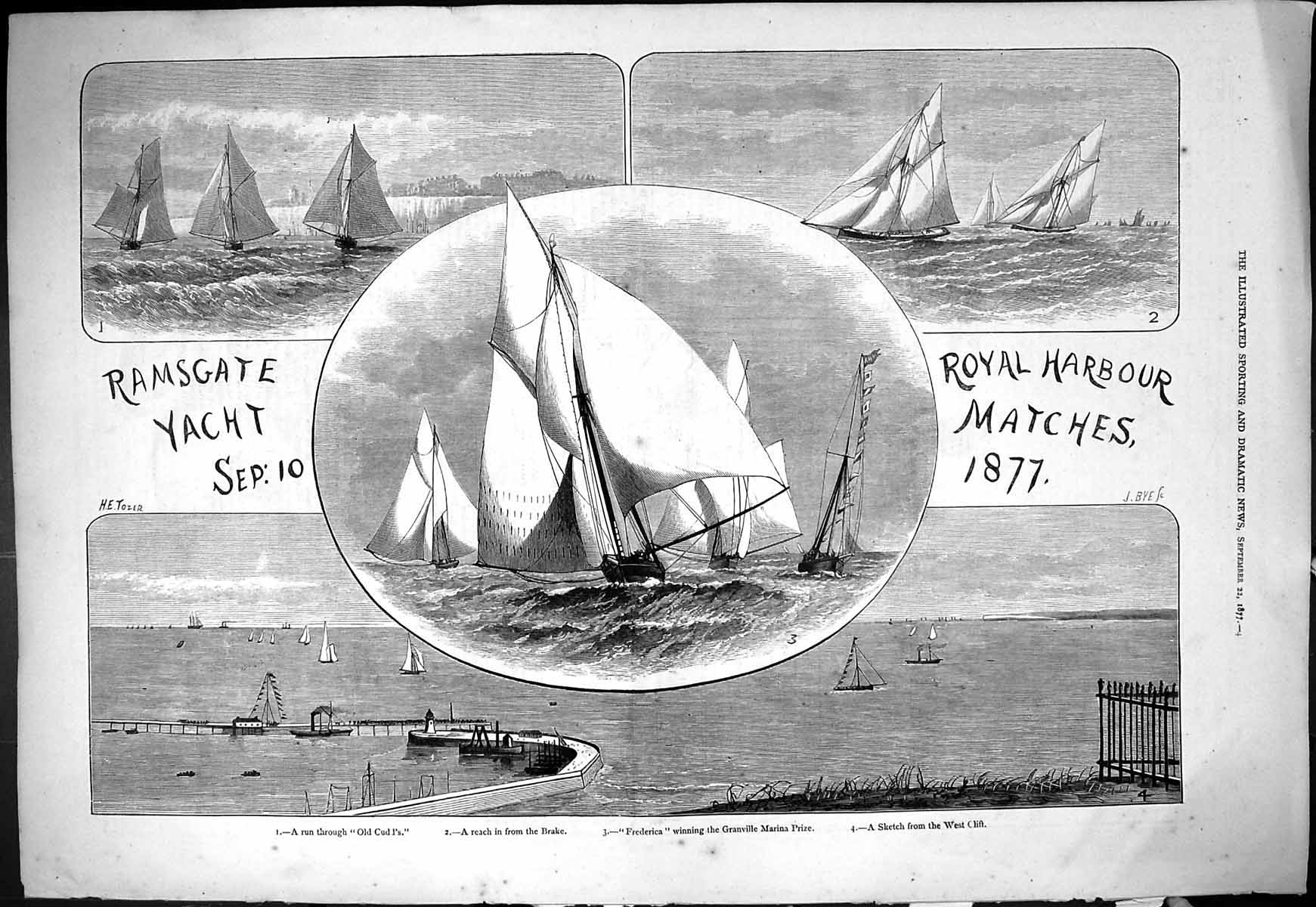 Antique Print 1877 Ramsgate Yachts Frederica Granville Marina Prize Sailing