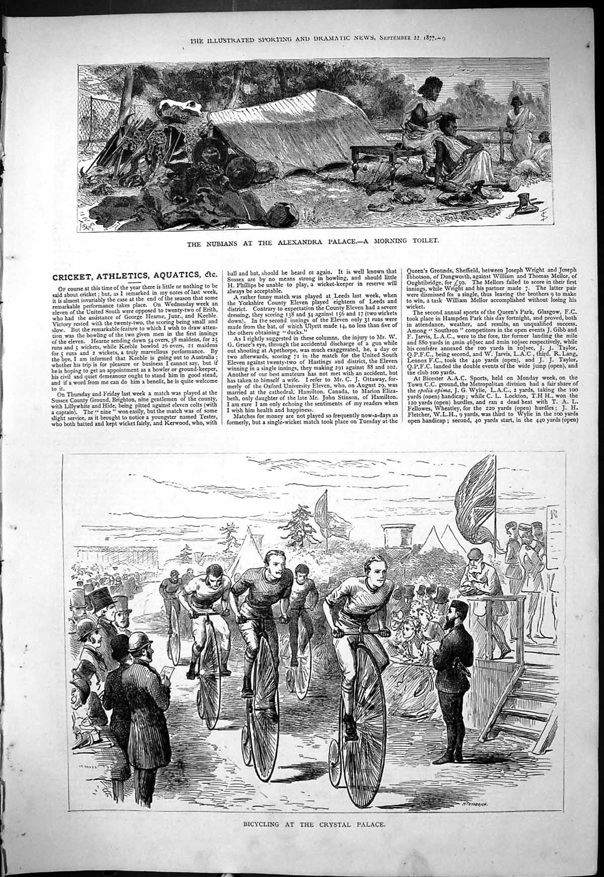 Old Print 1877 Nubians Alexnadra Palace Morning Toilet Bicycling Crystal 19th