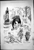 Old Antique Print 1877 Sketches Yolande Alhambra Theatre Beautiful Women 19th