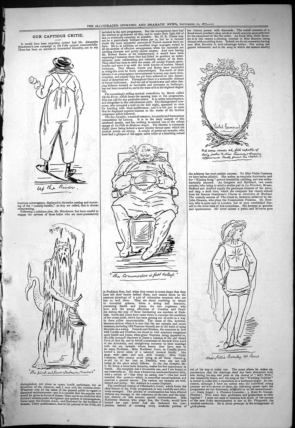 Original Old Antique Print 1877 Theatre Captious Critic Nellie Bromley Actors