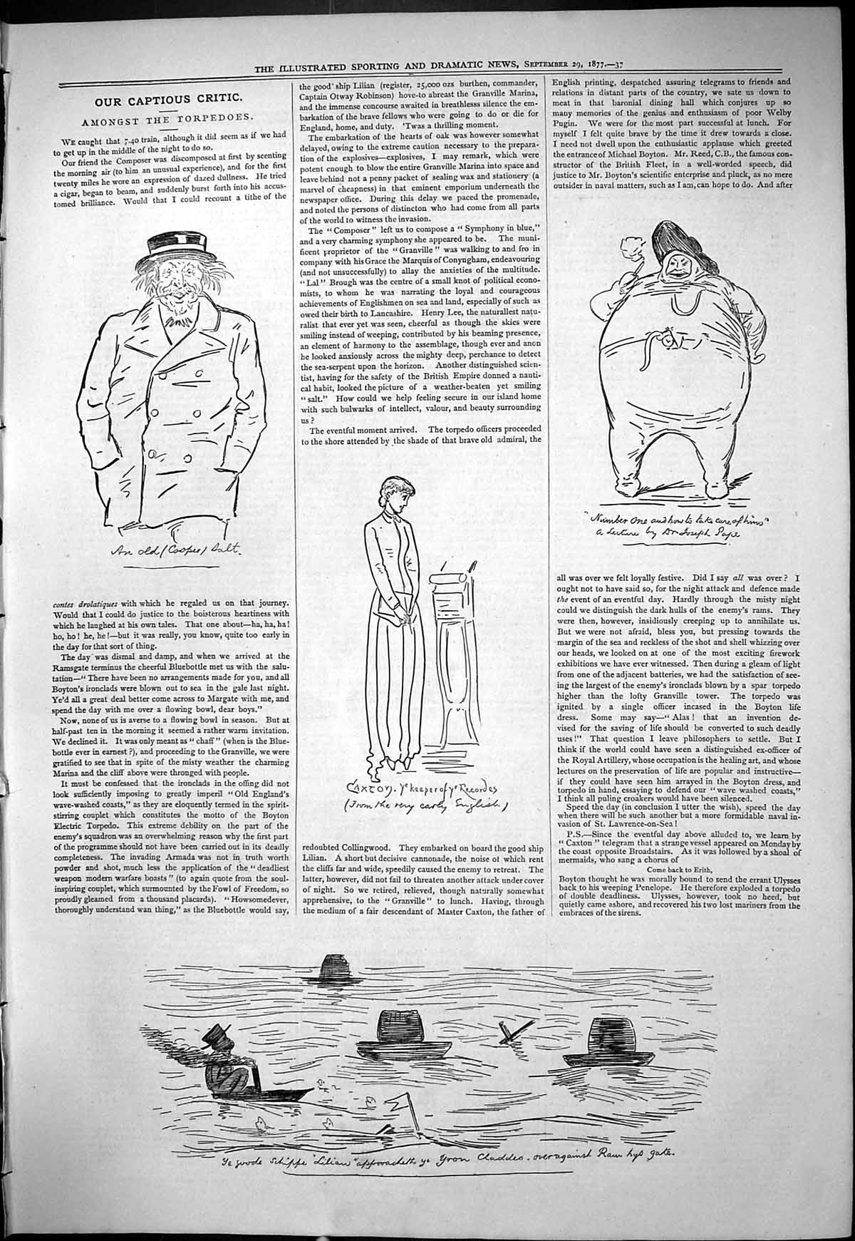 Antique Print 1877 Theatre Captious Critic Cooper Lilian Small Boat Actors 19th