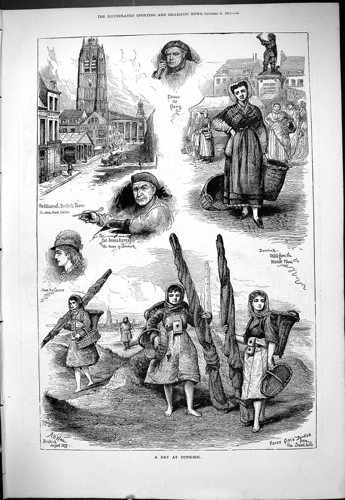 Old 1877 Day Dunkirk Market Place Cathedral Fisher Girls Tower Keeper Victorian