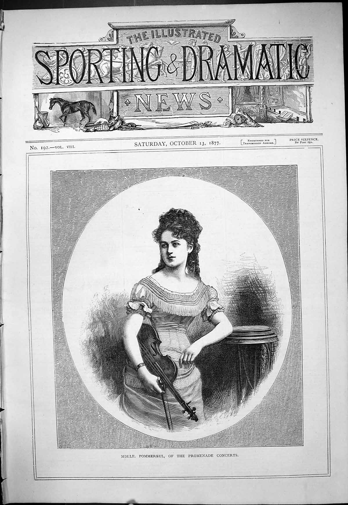 Old 1877 Portrait Beautiful Woman Mdlle. Pommereul Promenade Concert Victorian