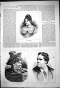 Original Old Antique Print 1877 Portrait Mrs Liston Beautiful Woman Mr Florence