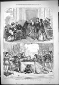 Original Old Antique Print 1877 Scene Family Ties Champagne Strand Theatre 19th