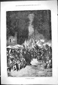 Original Old Antique Print 1877 Neapolitan Festival Italy Entertainment 19th