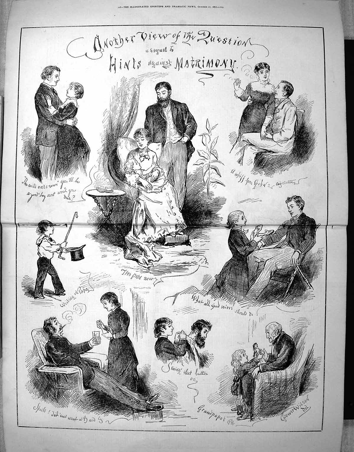 Original Old Antique Print Romance Another View Question Hints Matrimony 1877