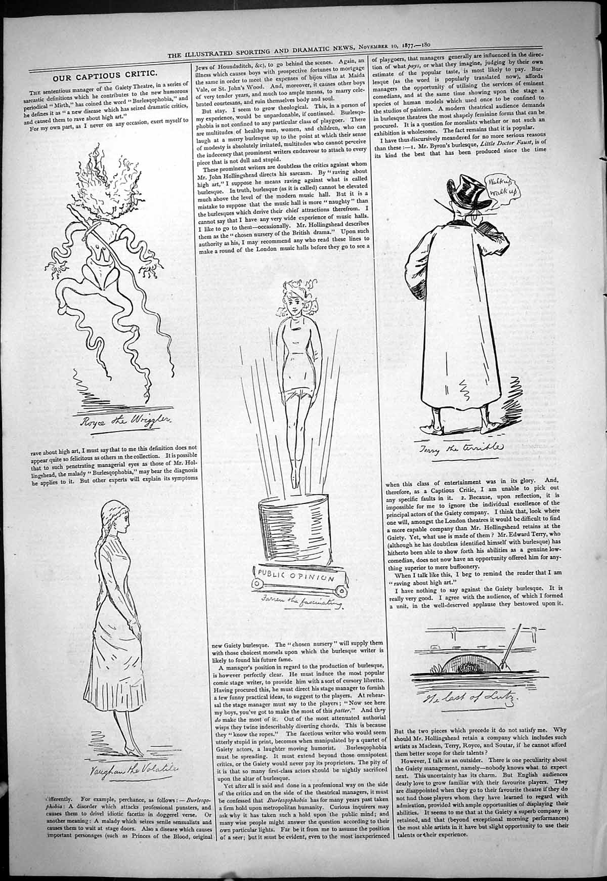 Original Old Antique Print 1877 Theatre Captious Critic Jerry Terrible Vaughan