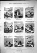 Original Old Antique Print 1877 Tale Nine Pieces Man Lady Romance Boats 19th