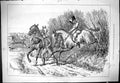 Antique Print 1877 Look Out Hunting Horses Jumping Hedge Sport Hounds Dogs 19th