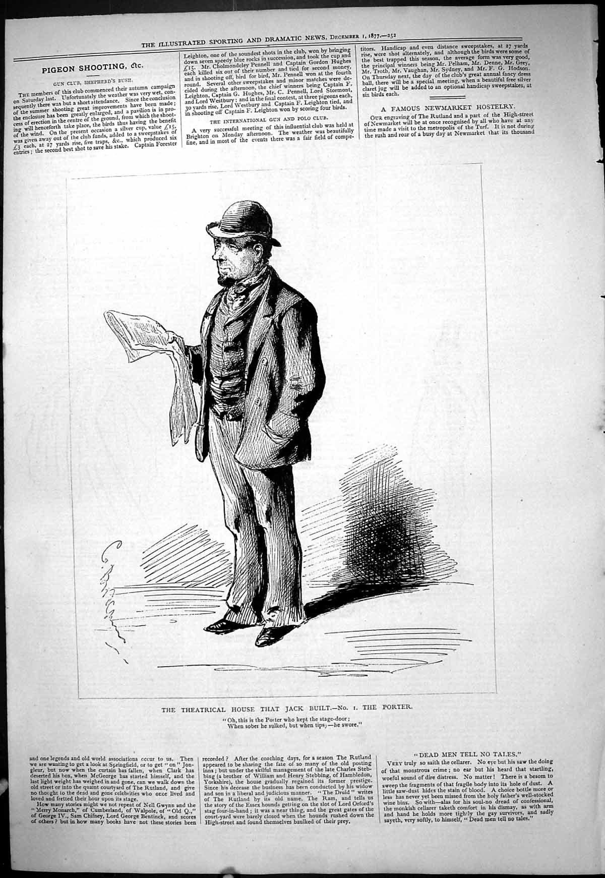 Original Old Antique Print 1877 Theatrical House Jack Built Porter Theatre Man