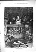 Old 1877 Love Hath Lowly Haunts Man Lady Music Balcony Scene Romance Victorian