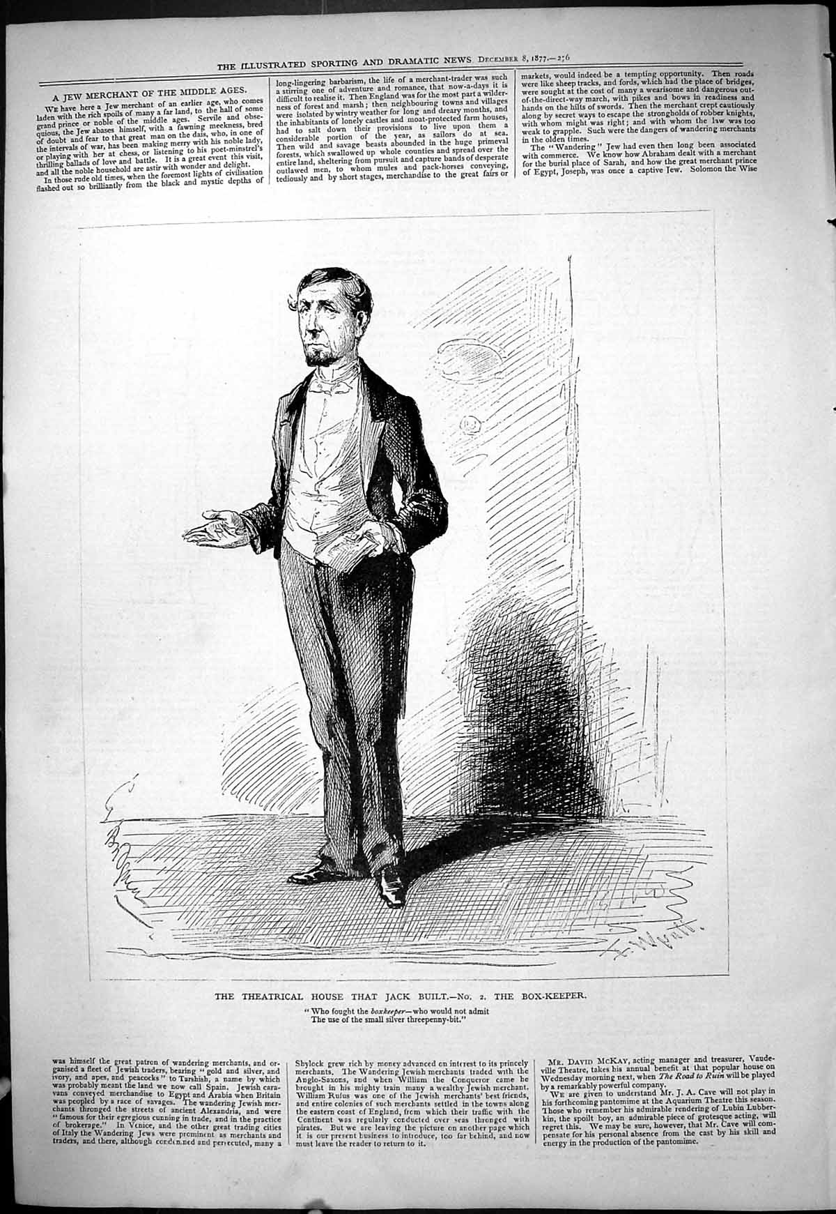 Antique Old Print 1877 Theatrical House Jack Built Box-Keeper Theatre Actor