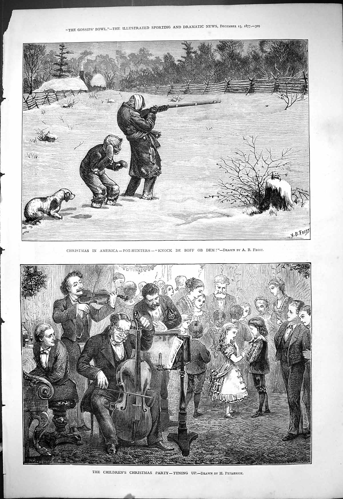 Old 1877 Pot Hunters Christmas America Children Party Music Tuning Up Victorian