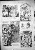 Original Old Antique Print 1877 Christmas Books Pictures Man Lady Romance 19th