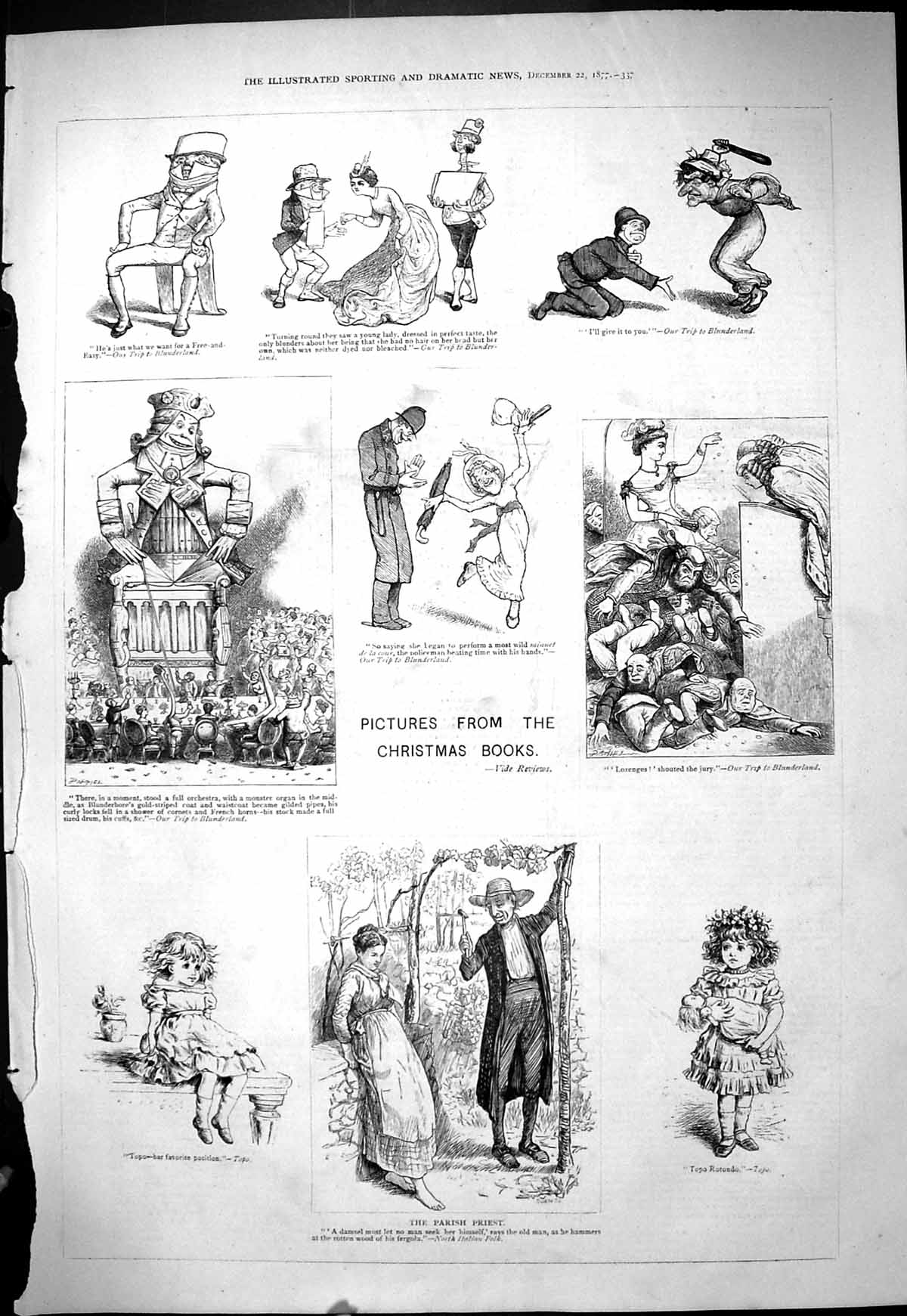 Antique Old Print 1877 Christmas Pictures Parish Priest Romance Blunderbore