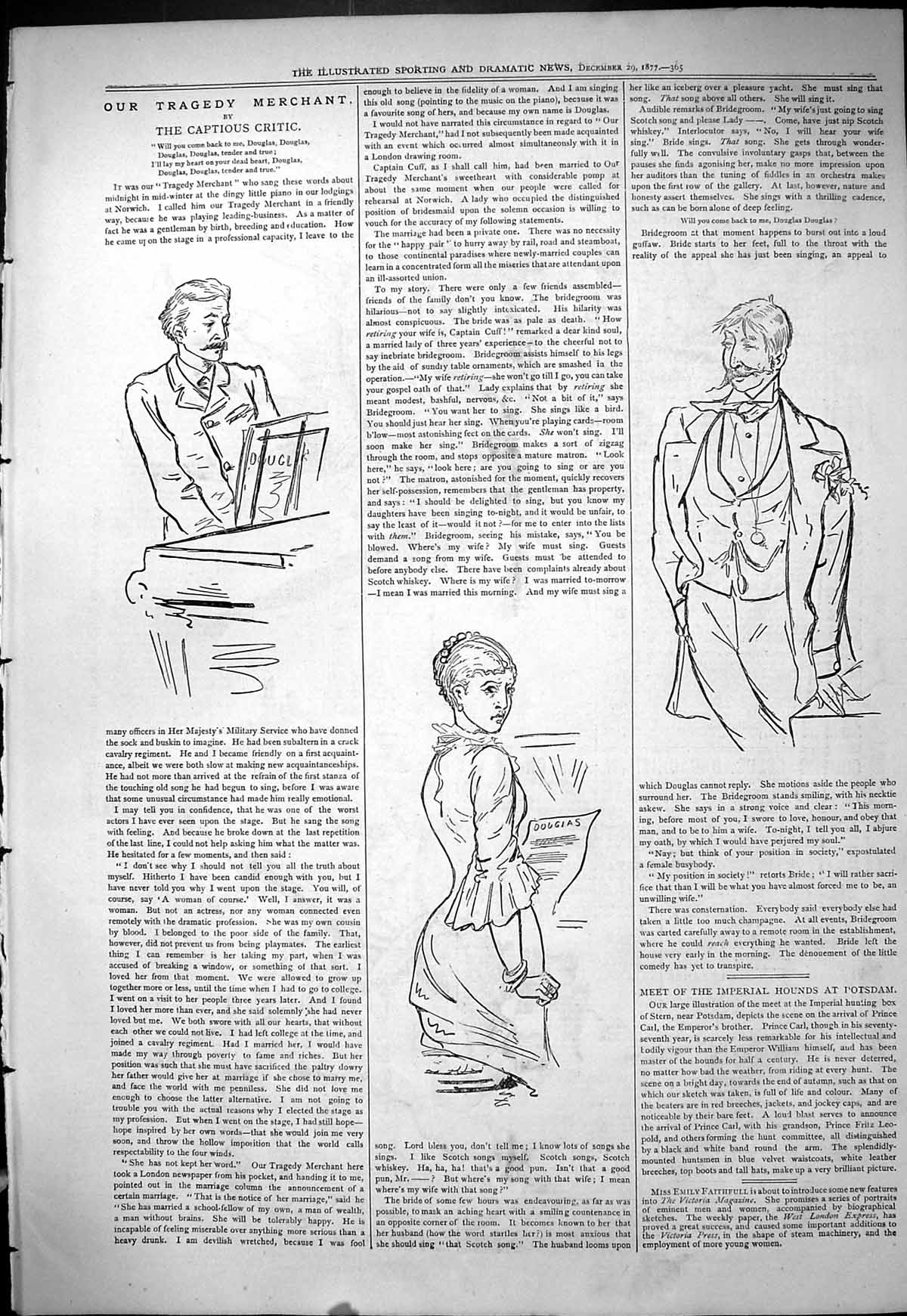 Original Old Antique Print 1877 Theatre Captious Critic Tragedy Merchant 19th