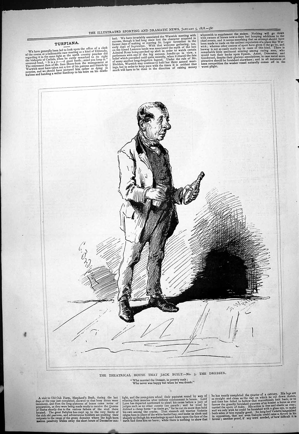 Original Old Antique Print 1878 Theatrical House Jack Built Man Dresser Theatre