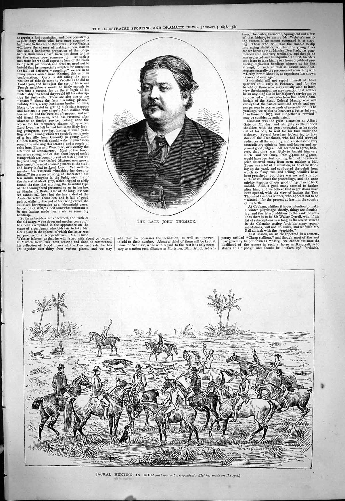 Old Antique Print 1878 Portrait John Thomson Jackal Hunting India Sport 19th