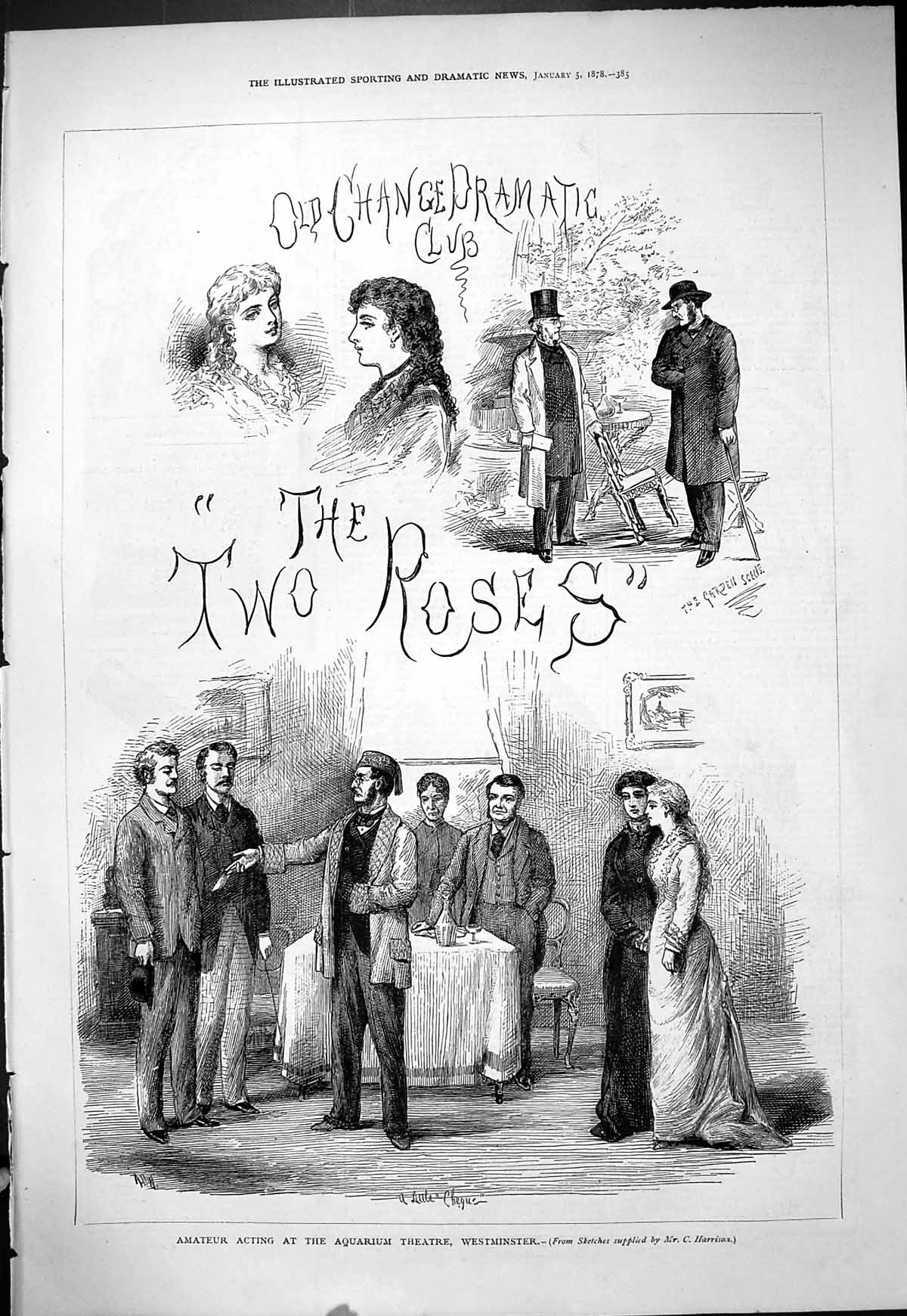Old 1878 Amateur Acting Aquarium Theatre Westminster Two Roses Actors Victorian