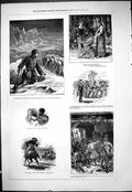 Old Antique Print 1878 Hunting Man Icebergs Wolves Sailors Ship Norwood 19th