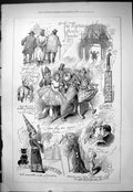 Original Old Antique Print 1878 Humours December Theatre Romance Schoolmaster