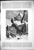 Original Old Antique Print Stop Thief Farmyard Scene Fox Stealing Chicken 1878